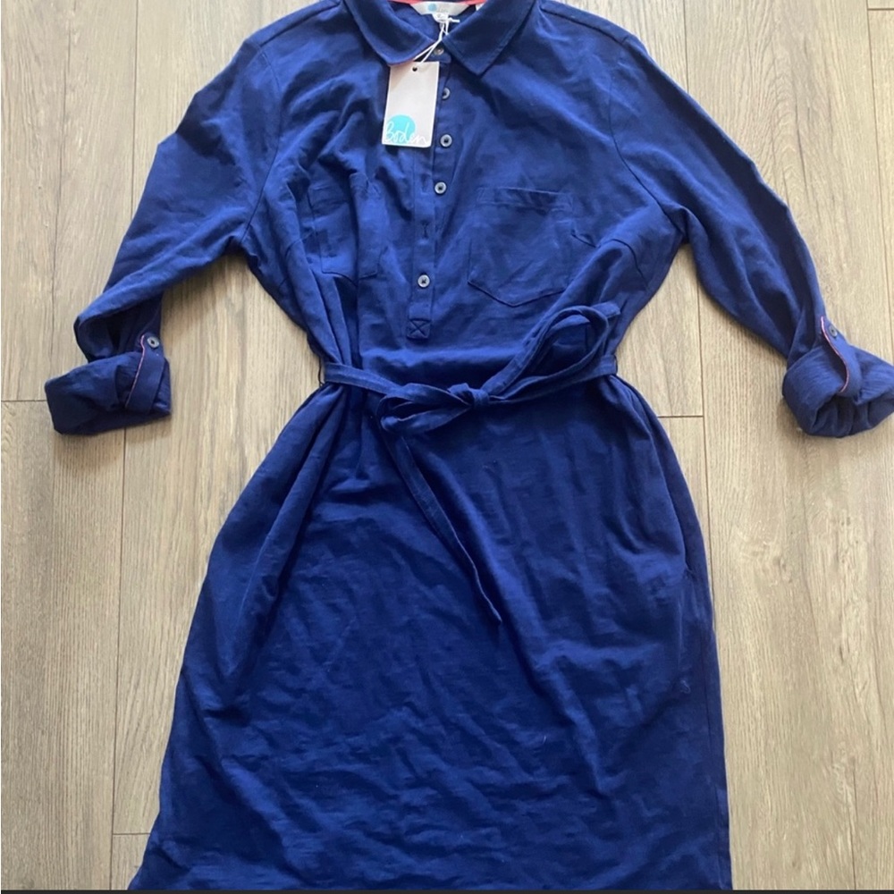 Boden Belted Dress-Shirt Dress-Blue size 10 NEW w/Tags